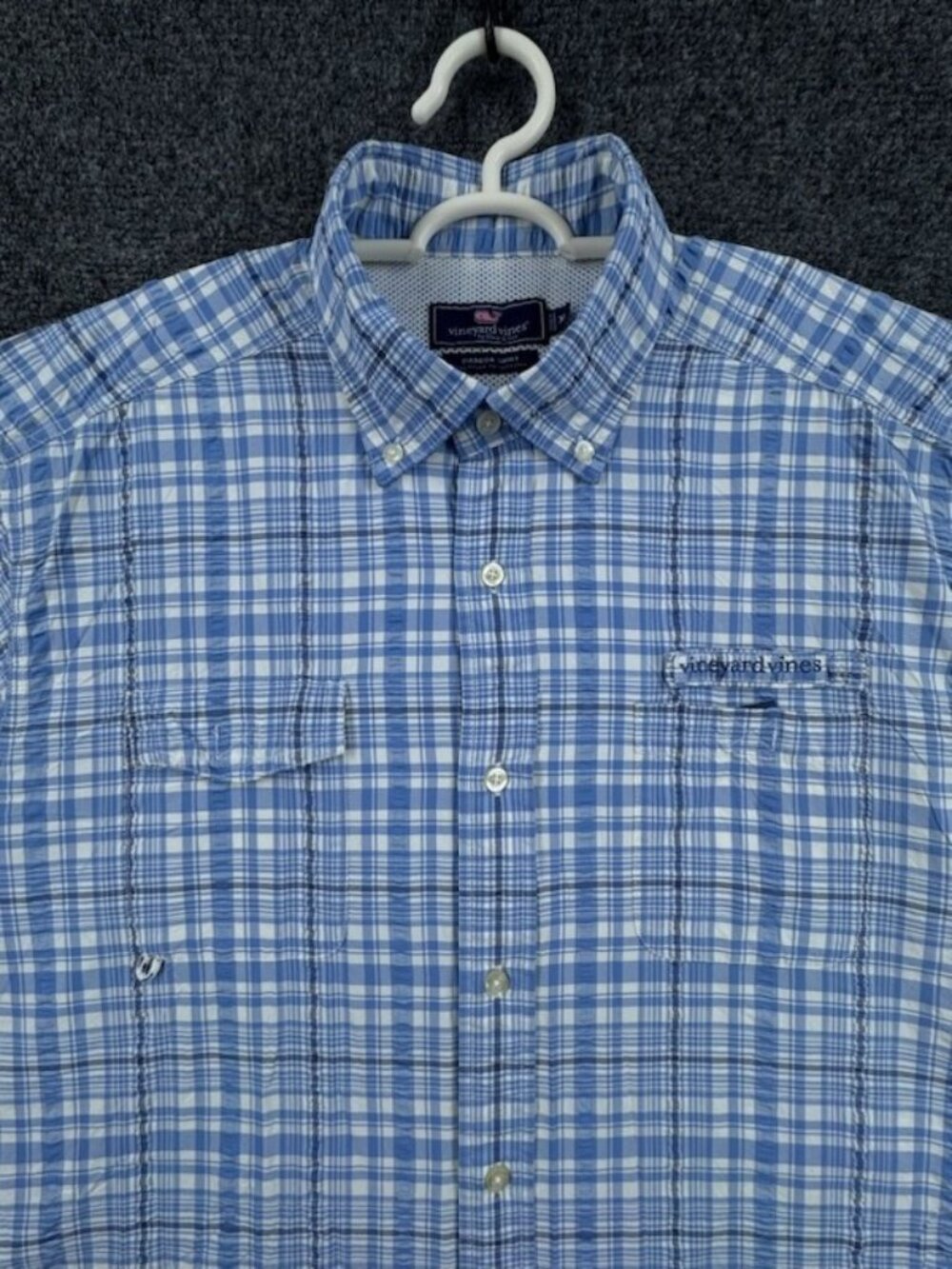 Vineyard Vines Short Sleeve XL Nylon Polyester Harbor Plaid Button-Down Blue